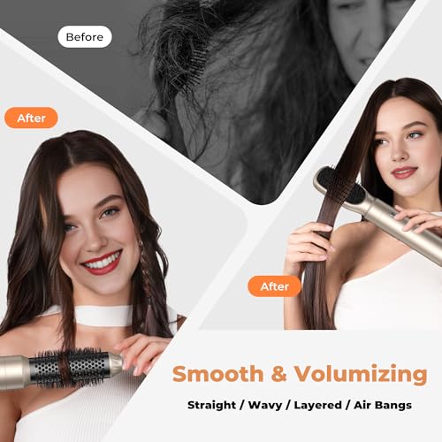 Image of 5 in ONE Hair Dryer Brush, Blow Dryer Curling Wand Hair Styling Tools Set, Hot Air Brush Round Brush Blow Dryer, Left&Right Styler 100-120V