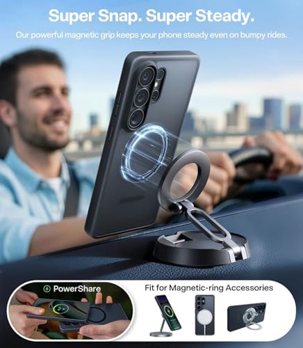 Image of TORRAS Magnetic Case for Samsung Galaxy S26 Ultra Case, [Military Grade Tested] Shockproof Translucent Matte Back Cover, Strong Magnet for Car Mount & Wireless Charging, Slim Anti-Fingerprint-Black