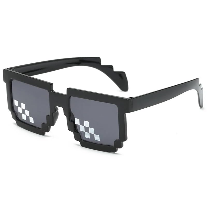 PLAYZOCO Gafas de Sol de Mosaico Pixel, Gafas de sol de píxeles Thug Life, Gafas de sol estilo 8-bit, Gafas de sol de estilo de videojuego retro, Gafas para disfraz, Gafas de sol Deal With It, Negro