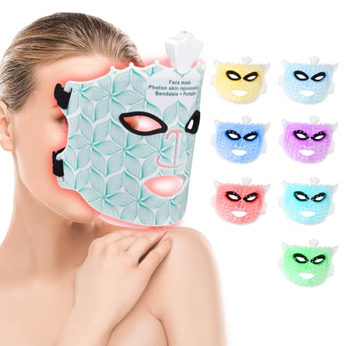 Masque de luminothérapie à LED avec thérapie à la lumière rouge, masque de luminothérapie avec 7 couleurs rouge, masque visage en silicone avec télécommande pour répulsif, produit anti-âge contre les