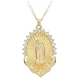 Didiseaon Collar Colgante Virgen María Mujer Joyería Religiosa Dorada Incrustaciones de Circonitas Accesorio Decorativo para Suéter y Abrigo Obsequio Adecuado Día Madre o Cumpleaños
