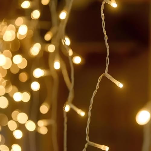 Pisca Pisca Luzes de Arvore de Natal Linha Premium LED Branco Quente 8 Funções - Cordão de 100 Leds