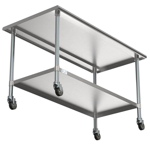 Image of KoolMore Commercial 30 inch x 60 inch Stainless Steel Work Table Wheels Restaurant Home Use, Under Storage Shelf Food, Tools, Equipment, Hardware, Heavy Duty Metal Workspace (CT3060-18C), Silver, 30 inch x 60 inch