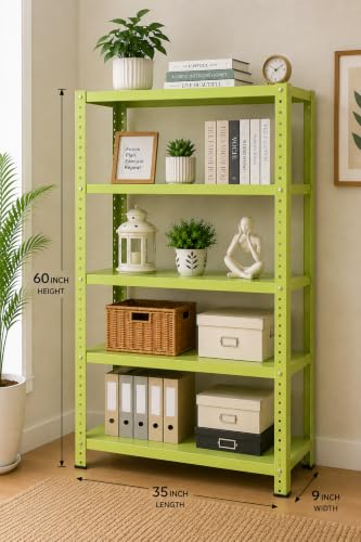 Image of REGILLER 5 Shelf Metal Storage Rack for Home, Kitchen, Bedroom, Office & Store | Heavy Duty Steel Multipurpose Organizer Stand | 60 Inch Height, 35 Inch Length, 9 Inch Width (Pista)