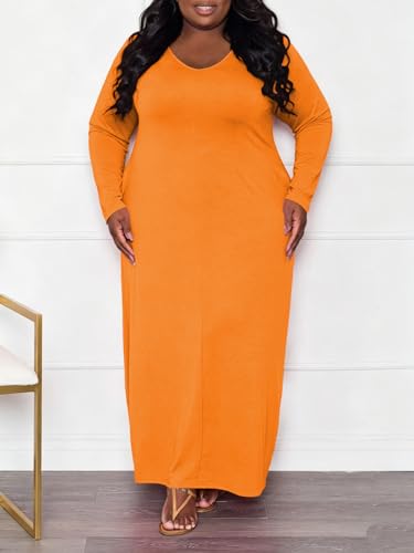 Image of TOPSRANI Womens Plus Size Maxi Dresses for Women Oversize Casual Short Sleeve V Neck Loose Plain Solid Trendy Summer Dress
