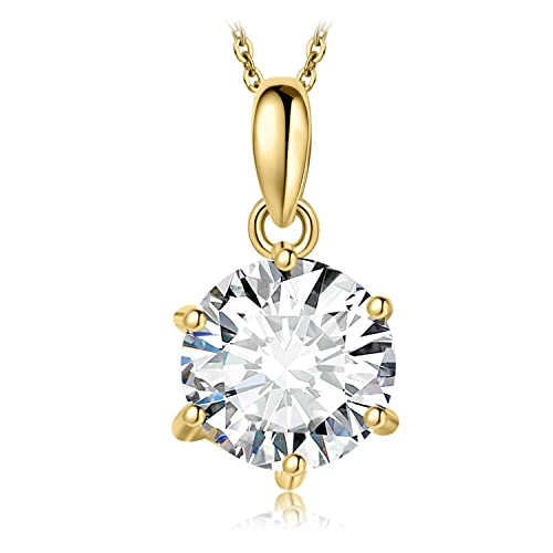 JewelryPalace 2ct Classique Moissanite Pendentif Taille Rond Solitaire Argent 925 Femme,Plaqué Or Jaune Collier Chaine Diamant Simulé Mariage Mariee 45CM, Ensemble...