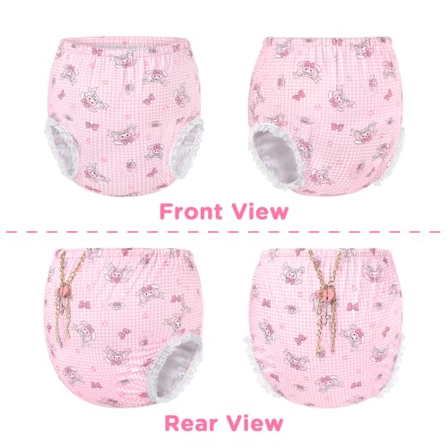 Image of Littleforbig Silky Washable Reusable Waterproof Lockable Waistband Pull-On Bunnies & Bows Usagi Pattern Adult Diaper Cover M