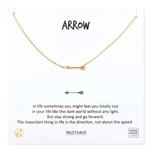 MUSTHAVE Arrow 18K Gold Plated Necklace with Message Card, Yellow and White Color, Anchor Chain, Best Gift Necklace, Size 16 inch + 2 inch Extender, Arrow Pendant, Gift Card (Yellow Gold)