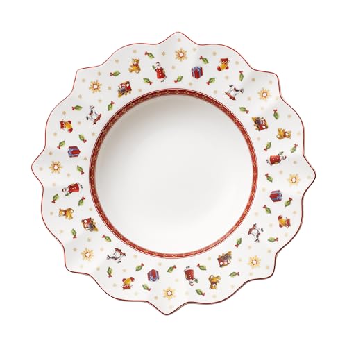 Villeroy & Boch – Toy's Delight Plato Hondo Rojo y Blanco, Apto para Microondas, Plato Sopa Navidad, Vajilla Navidad Toys, Plato Navideño, Cuenco Sopa, Bol de Sopa, Premium Porcelain