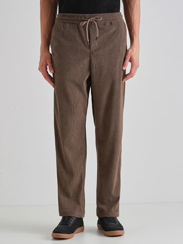 Image of Banana Club Deep Black Corduroy Pant - Regular Fit, Solid, Corduroy Casual Trousers with Textured Fabric, Comfortable Fit
