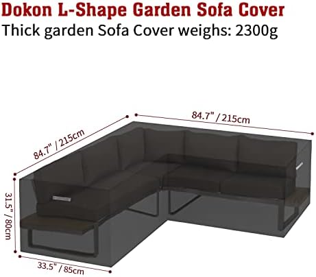 Dokon V-Shape Garden Furniture Cover with Handles, Waterproof, Windproof, Anti-UV, Heavy Duty Rip Proof 600D Oxford Fabric Outdoor Rattan Corner Sofa Cover, Dining Cover (215x215x85cm) - Black