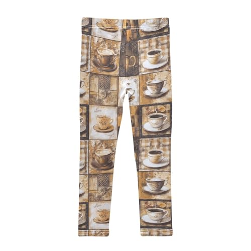 Coffee Picture Patchwork Girls Casual Leggings for Kids Printed Long Pant Bottoms Stretch and Soft2