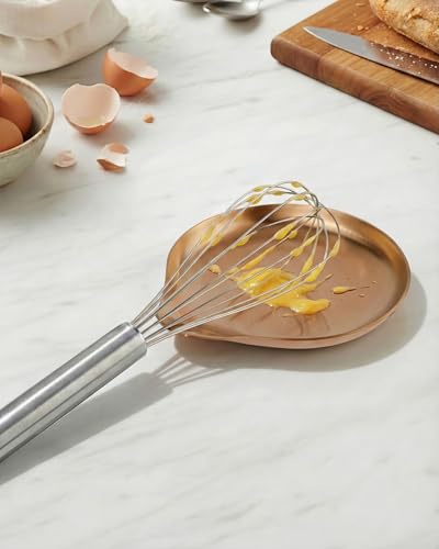 Image of VanlonPro Stainless Steel Spoon Rest, Spatula Ladle Holder, Stainless Steel Utensil Spoon Rest Holder, Brushed Finish, Dishwasher Safe 5.9 x 5.1 Inch (Round Rose Gold 1PC)