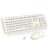 MOFII Wireless Keyboard and Mouse Combo, Computer Full Size 2.4G Plug and Play Wireless Typewriter Retro Round Keyboard and Mouse Set for Windows, Computer, Desktop, PC, Notebook - (Off White)