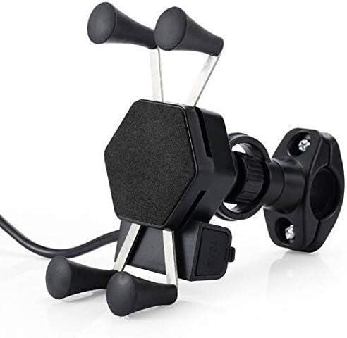 CHAMPKIA CHXSMH1 Universal X-Grip Spider Mobile Holder Adjustable Cell Phone Holder Stand with 360 Degree Rotations and USB Charging Port for Bike Rear View Mirror Cradle (Black)