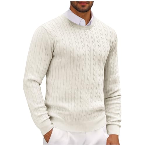 Dgoopd Twist Knitted Sweater for Men Crew Neck Pullover Sweater Casual Cable Knit Sweater Plus Size Long Sleeve Sweater