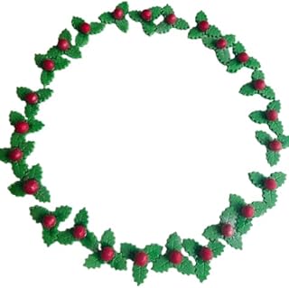 24 Beautiful Edible Sugar Fondant Holly leaves & Berries; Green/Red Dusted with Luster 2.5cm; Handmade Christmas Cake/Cupcake Toppers/Decorations