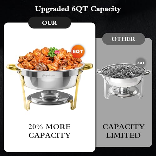 Newkitchen RD6Q-GD4 Chafing Dishes For Buffet 4 Pack, 6Qt Round Chafing Dishes For Buffet [Elegant Gold And Silver Colors] Stainless Steel Chafing Dish Buffet Set thumb #1
