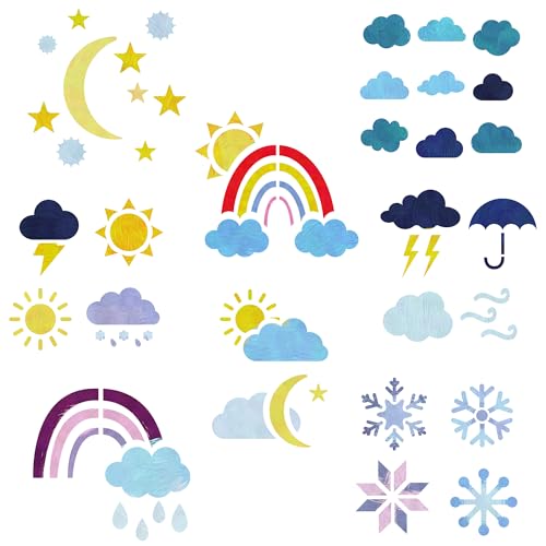 NAKLEO Painting Stencils for Kids 8 Pcs Set 15x15cm Weather, Children Creative Drawing Templates Plastic and Reusable - Image 3