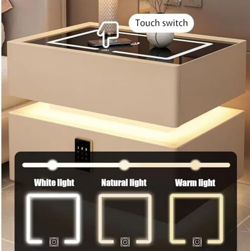 Smart LED Nightstand with 2 Drawers, Adjustable Light Headboard, Narrow Side Table with Electronic Combination Lock for Bedroom & Living Room (White, 50x40x48cm)