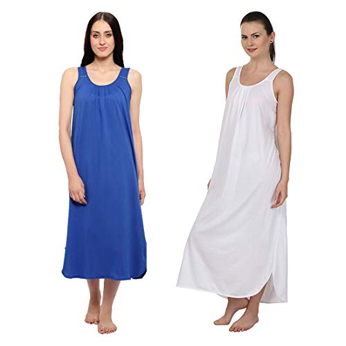 Image of BLAZON Women's Cotton Hosiery Solid Maxi Nighty Slip (Pack of 2) Available Sizes: S, M, L, XL, 2XL, 3XL, 4XL, 5XL