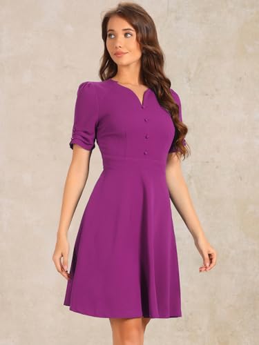 Image of Allegra K Formal Work Dress for Women's Puffy Sleeve A-Line V Neck Office Dresses