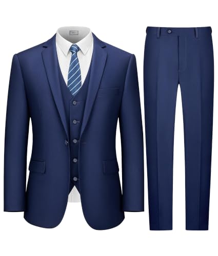 Image of LUPURTY 3 Piece Suits for Men Slim Fit Men's Suit for Business Wedding Party 2 Button Blazer Tuxedo Set Jacket Vest Pants