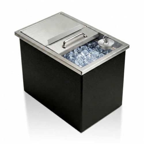 Commercial Drop-in Ice Chest, 55Qt (18"x12"x15") Stainless Steel Ice Bin, 4-Layer Insulated Passive Cooling, Sliding Lid & Drain, for Outdoor Patio Bar