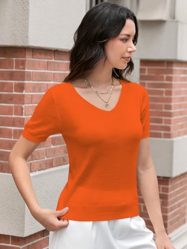 Image of DAIMIDY Women's Short Sleeve Sweaters Lightweight Summer Sweater Casual Knit Pullover Tops
