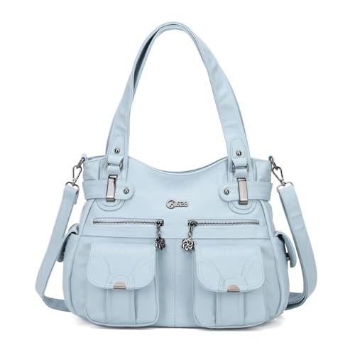[KL928] ハンドバッグ レディース ショルダーバッグ 斜めがけバッグ PU 人気 3way 大容量 トートバッグ A4対応 斜め掛け 手提げ 通勤カバン (空色(5739))
