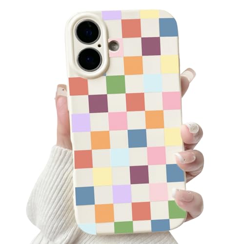 NITITOP Compatible with iPhone 16 Plus Case Cute Aesthetic Checkerboard Checkered Pattern for Women Girl Trendy Slim Fit TPU Silicone Shockproof Full Camera Protection Cover - Colorful by NITITOP - Used condition - CA$3.05