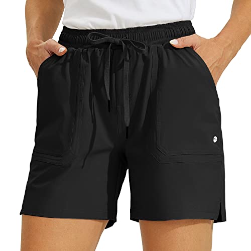 Willit Women's 5" Hiking Shorts Golf Athletic Outdoor Shorts Quick Dry Workout Summer Water Shorts With Pockets Black M #TOP1