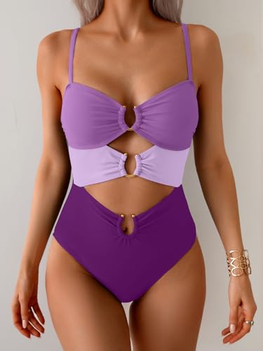 Image of Eomenie Womens Cutout One Piece Swimsuit with Ring Linked Sexy Monokini Bathing Suit for Beach Vacation