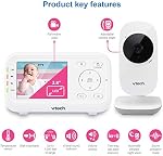 VTech VM3252 2.8” Moniteur vidéo numérique pour bébé avec vision nocturne à couleurs complètes et automatique, blanc