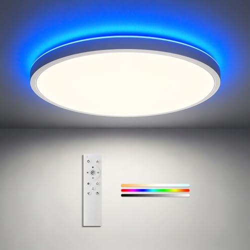 Yesenlight LED Deckenleuchte Dimmbar mit RGB-Backlight, 24W 2400lm Ø30cm, Deckenlampe mit Fernbedienung, 3CCT 2700K–6500K, Nachtlicht, Timer, IP44, Ideal für Schlafzimmer Wohnzimmer Kinderzimmer