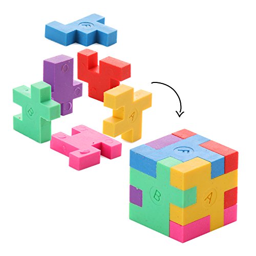 Smart Novelty Cube Puzzle Erasers for Kids School Supplies and Party Favors - Bulk Pack of 24 Colorful Mini Geometric Erasers - Thumbnail 3