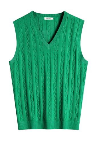 Image of COOFANDY Men's Sweater Vest Cable Knitted V Neck Slim Fit Sleeveless Pullover Sweater