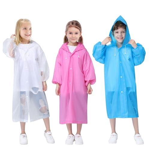ZOCONE 3 Stück Regenponcho Kinder Wiederverwendbar Regencape Kinder Poncho Regen Kinder mit Druckknopf und Hut, Regenmantel Regenschutz für Mädchen Junge ZOCONE 3 Stück Regenponcho Kinder Wiederverwendbar Regencape Kinder Poncho Regen Kinder mit Druckknopf und Hut, Regenmantel Regenschutz für Mädchen Junge