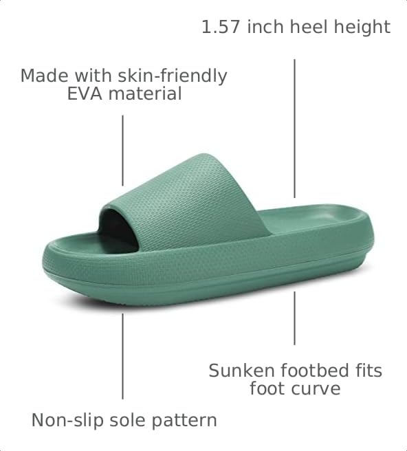 Image of welltree Slides for Women Men Pillow Slippers Non-Slip Bathroom Shower Sandals Soft Thick Sole Indoor and Outdoor Slides