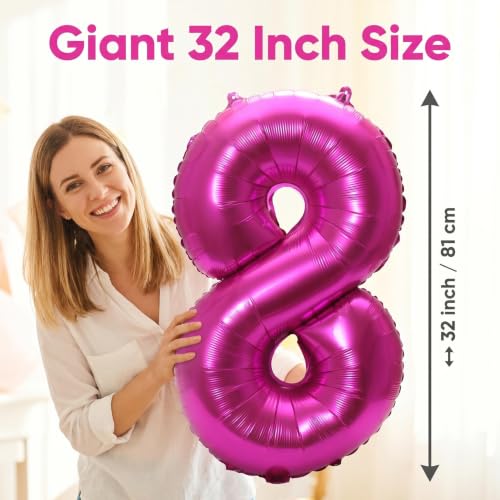 Image of YPSelected 32 Inch Large Foil Helium Number Balloon Birthday Wedding Party 0-9 (Rose Red, 8)