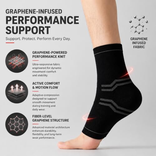 Image of ABIRAM Graphene Ankle Brace for Men & Women - Adjustable Compression Sleeve with Support Strap - Breathable Lightweight Ankle Support for Gym, Running, Basketball & Training