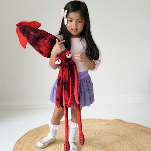 Image of Giant Squid Stuffed Animal with 4 Sea Animal Plush, Red, 41.3 inch