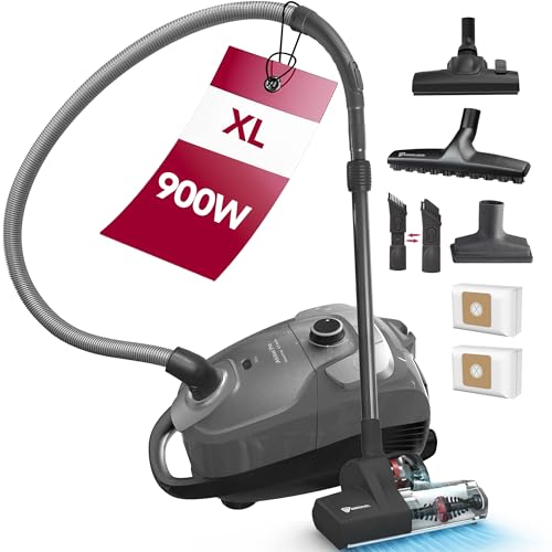 Odkurzacz workowy Akitas C11WT 900W – przewód 7 m i zasięg 10 m, cicha praca 70 dB, z dodatkową ssawką do podłóg, regulowaną siłą ssania i dużą pojemnością, do podłóg twardych i dywanów