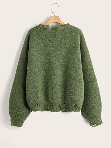 SHENHE Women's Oversized Skeleton Pattern Ripped Round Neck Sweater Pullover2