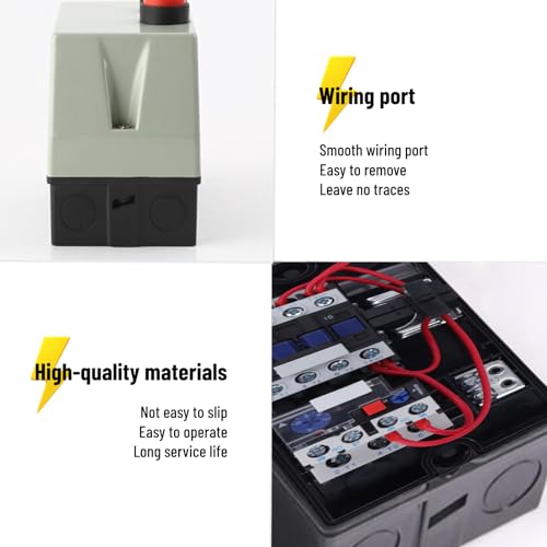 Close-up of the motor starter's side, showing the wiring entry ports and the durable ABS casing.