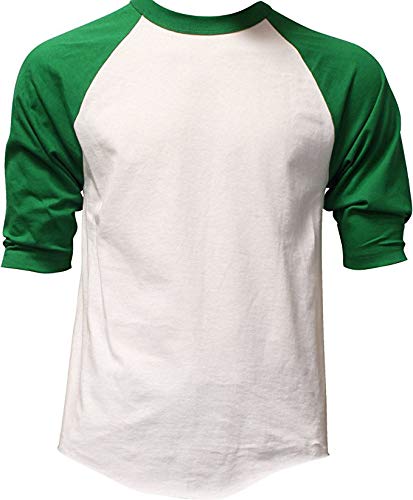 Casual Raglan Tee 3/4 Sleeve Tee Shirt Jersey White/Kelly Green