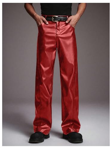 Image of GORGLITTER Men's Leather Pants Baggy Western Concert Cowboy Rodeo Outfits