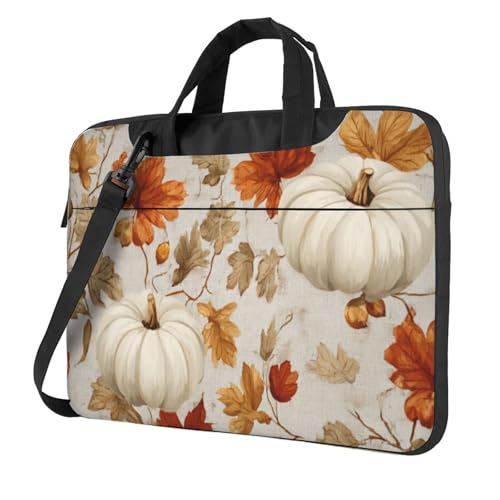Sac d'ordinateur portable 15,6 pouces citrouilles blanches et automne