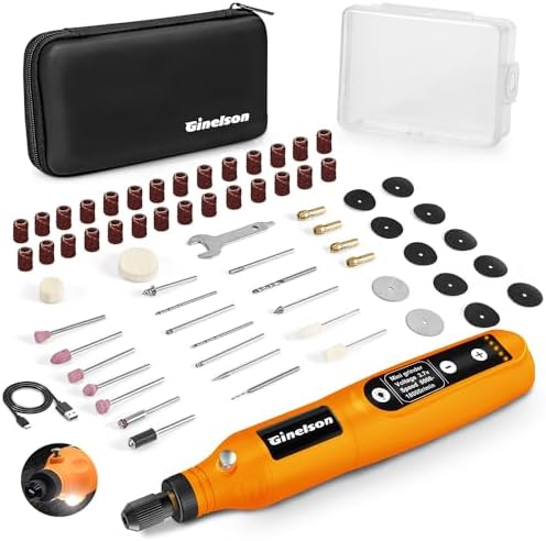 GINELSON Mini Akku Rotationswerkzeug mit LED, 5 Geschwindigkeiten (5000-18000 U/min), 3,7V Multifunktionswerkzeug Set mit 70 Zubehör, Gravurset für Resin, Holz, Glas, Basteln