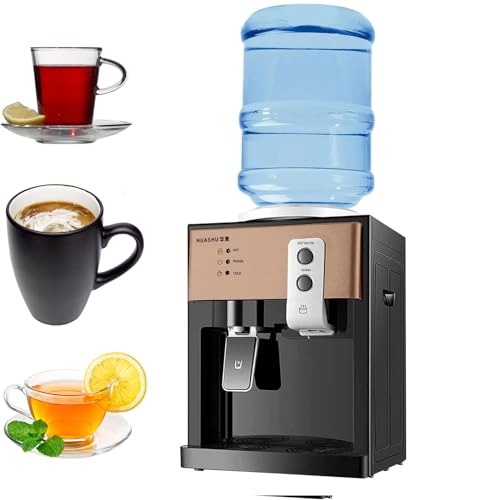 Top Loading Water Cooler Dispenser,Mini Water Cooler Dispenser Countertop, Desktop Electric Hot and Cold Dispenser,Cold/Hot Water Dispenser of 3 Temperature Settings Hot Water (Color : Brown)